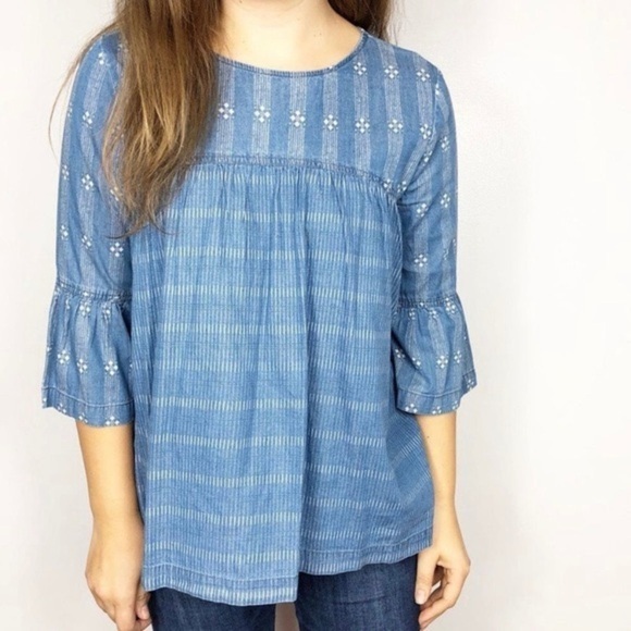 HARPER Chambray Bell Sleeve Babydoll Top | M - Picture 1 of 9
